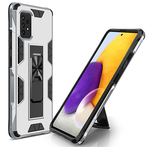 Coque Contour Silicone et Plastique Housse Etui Mat avec Aimant Magnetique Support MQ1 pour Samsung Galaxy A52s 5G Argent