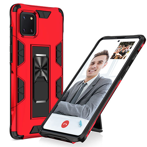 Coque Contour Silicone et Plastique Housse Etui Mat avec Aimant Magnetique Support MQ1 pour Samsung Galaxy A81 Rouge