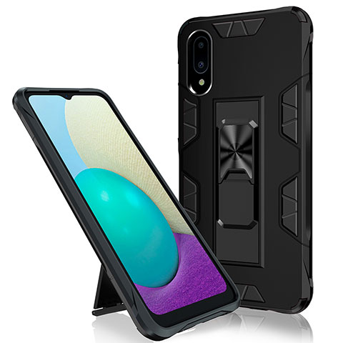 Coque Contour Silicone et Plastique Housse Etui Mat avec Aimant Magnetique Support MQ1 pour Samsung Galaxy M02 Noir