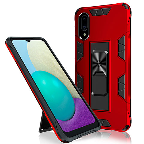 Coque Contour Silicone et Plastique Housse Etui Mat avec Aimant Magnetique Support MQ1 pour Samsung Galaxy M02 Rouge