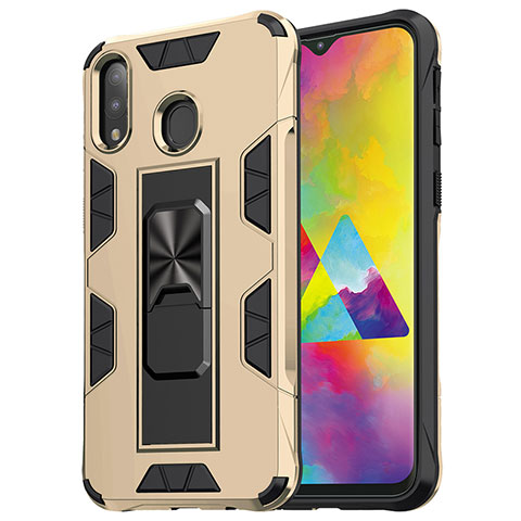 Coque Contour Silicone et Plastique Housse Etui Mat avec Aimant Magnetique Support MQ1 pour Samsung Galaxy M20 Or