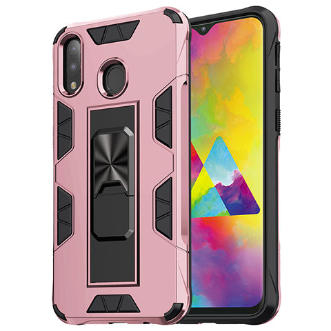 Coque Contour Silicone et Plastique Housse Etui Mat avec Aimant Magnetique Support MQ1 pour Samsung Galaxy M20 Or Rose