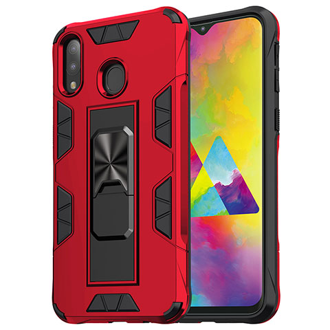 Coque Contour Silicone et Plastique Housse Etui Mat avec Aimant Magnetique Support MQ1 pour Samsung Galaxy M20 Rouge