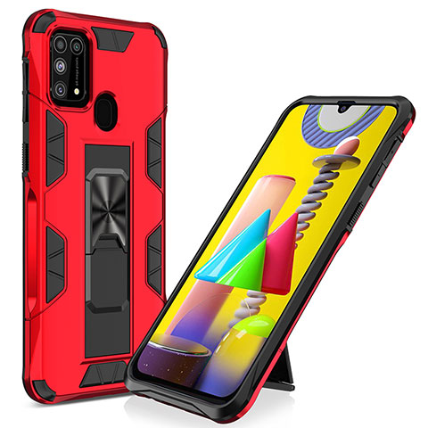 Coque Contour Silicone et Plastique Housse Etui Mat avec Aimant Magnetique Support MQ1 pour Samsung Galaxy M21s Rouge