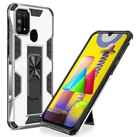 Coque Contour Silicone et Plastique Housse Etui Mat avec Aimant Magnetique Support MQ1 pour Samsung Galaxy M31 Prime Edition Argent