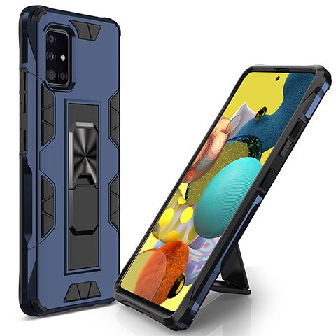 Coque Contour Silicone et Plastique Housse Etui Mat avec Aimant Magnetique Support MQ1 pour Samsung Galaxy M40S Bleu