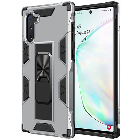 Coque Contour Silicone et Plastique Housse Etui Mat avec Aimant Magnetique Support MQ1 pour Samsung Galaxy Note 10 5G Argent