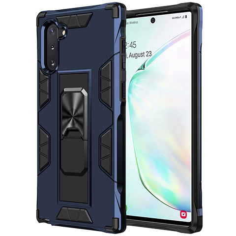 Coque Contour Silicone et Plastique Housse Etui Mat avec Aimant Magnetique Support MQ1 pour Samsung Galaxy Note 10 5G Bleu