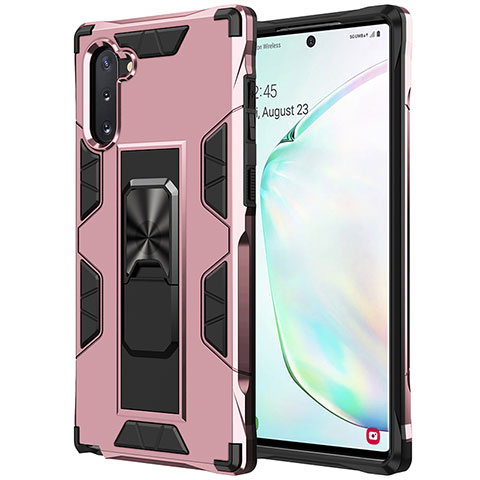 Coque Contour Silicone et Plastique Housse Etui Mat avec Aimant Magnetique Support MQ1 pour Samsung Galaxy Note 10 5G Or Rose