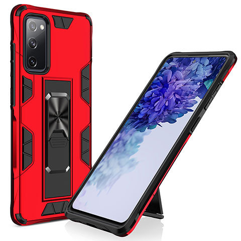 Coque Contour Silicone et Plastique Housse Etui Mat avec Aimant Magnetique Support MQ1 pour Samsung Galaxy S20 FE (2022) 5G Rouge