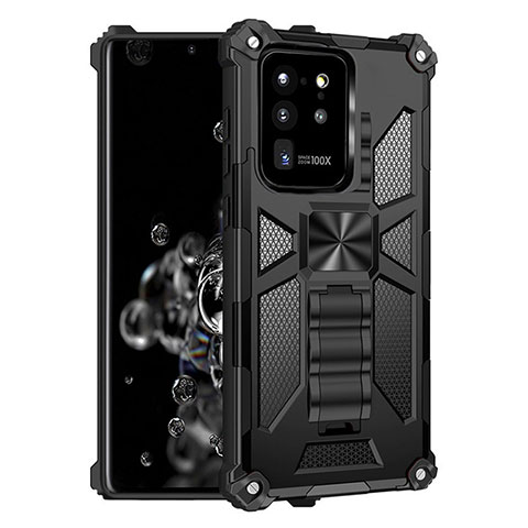 Coque Contour Silicone et Plastique Housse Etui Mat avec Aimant Magnetique Support MQ1 pour Samsung Galaxy S20 Ultra 5G Noir