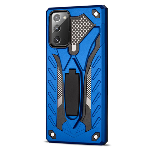 Coque Contour Silicone et Plastique Housse Etui Mat avec Aimant Magnetique Support N03 pour Samsung Galaxy Note 20 5G Bleu