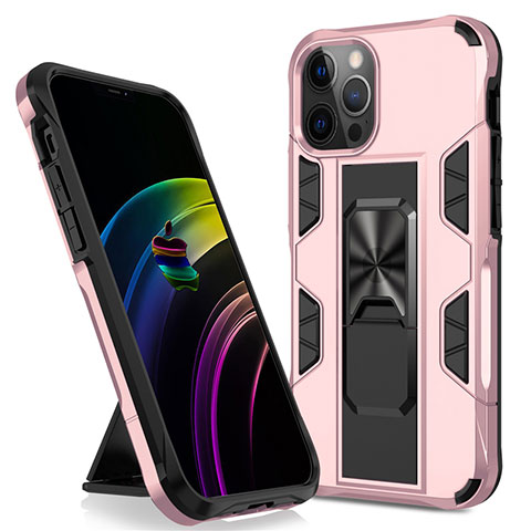 Coque Contour Silicone et Plastique Housse Etui Mat avec Aimant Magnetique Support pour Apple iPhone 12 Pro Max Or Rose