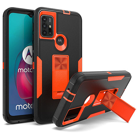 Coque Contour Silicone et Plastique Housse Etui Mat avec Aimant Magnetique Support pour Motorola Moto G10 Orange