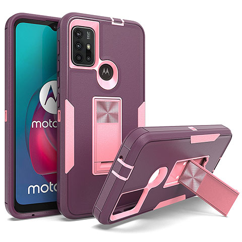 Coque Contour Silicone et Plastique Housse Etui Mat avec Aimant Magnetique Support pour Motorola Moto G10 Power Violet