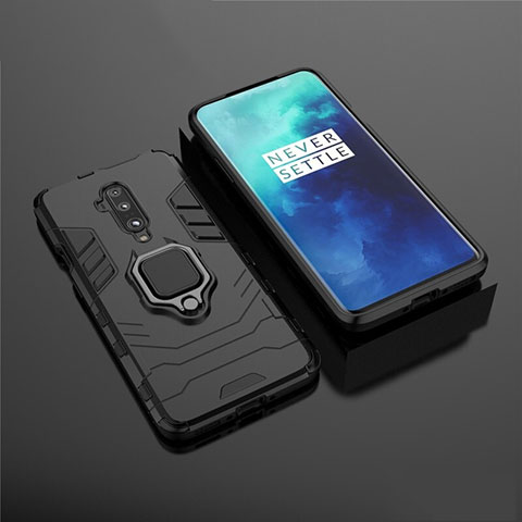 Coque Contour Silicone et Plastique Housse Etui Mat avec Aimant Magnetique Support pour OnePlus 7T Pro Noir