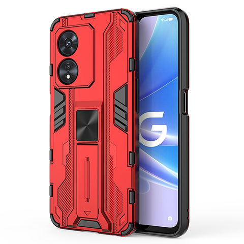 Coque Contour Silicone et Plastique Housse Etui Mat avec Aimant Magnetique Support pour Oppo A1 Pro 5G Rouge