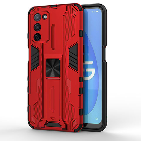 Coque Contour Silicone et Plastique Housse Etui Mat avec Aimant Magnetique Support pour Oppo A55 5G Rouge