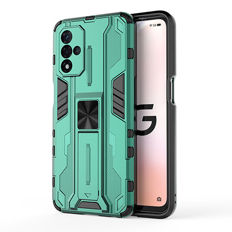 Coque Contour Silicone et Plastique Housse Etui Mat avec Aimant Magnetique Support pour Oppo A93s 5G Vert