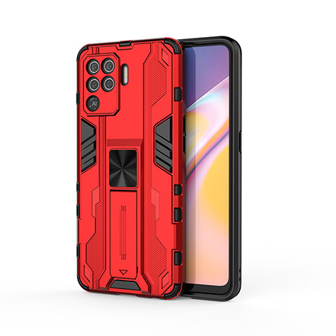 Coque Contour Silicone et Plastique Housse Etui Mat avec Aimant Magnetique Support pour Oppo A94 4G Rouge