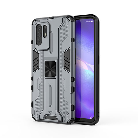 Coque Contour Silicone et Plastique Housse Etui Mat avec Aimant Magnetique Support pour Oppo A94 5G Gris