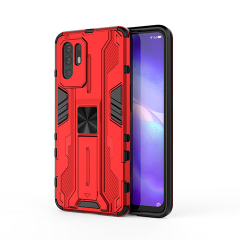 Coque Contour Silicone et Plastique Housse Etui Mat avec Aimant Magnetique Support pour Oppo A94 5G Rouge