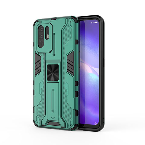 Coque Contour Silicone et Plastique Housse Etui Mat avec Aimant Magnetique Support pour Oppo A94 5G Vert