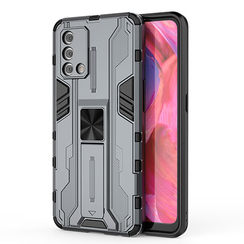 Coque Contour Silicone et Plastique Housse Etui Mat avec Aimant Magnetique Support pour Oppo A95 4G Gris