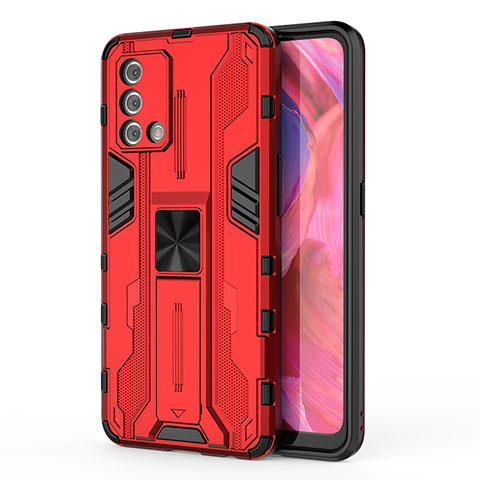 Coque Contour Silicone et Plastique Housse Etui Mat avec Aimant Magnetique Support pour Oppo A95 4G Rouge