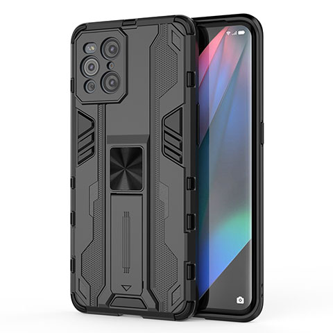 Coque Contour Silicone et Plastique Housse Etui Mat avec Aimant Magnetique Support pour Oppo Find X3 5G Noir