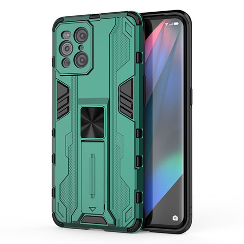 Coque Contour Silicone et Plastique Housse Etui Mat avec Aimant Magnetique Support pour Oppo Find X3 5G Vert