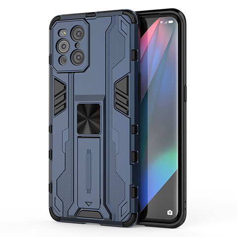 Coque Contour Silicone et Plastique Housse Etui Mat avec Aimant Magnetique Support pour Oppo Find X3 Pro 5G Bleu