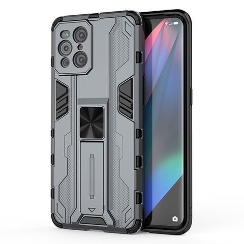 Coque Contour Silicone et Plastique Housse Etui Mat avec Aimant Magnetique Support pour Oppo Find X3 Pro 5G Gris