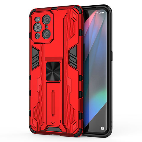 Coque Contour Silicone et Plastique Housse Etui Mat avec Aimant Magnetique Support pour Oppo Find X3 Pro 5G Rouge