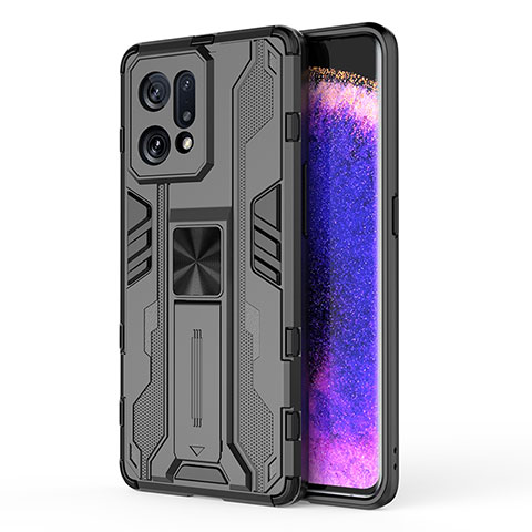 Coque Contour Silicone et Plastique Housse Etui Mat avec Aimant Magnetique Support pour Oppo Find X5 5G Noir