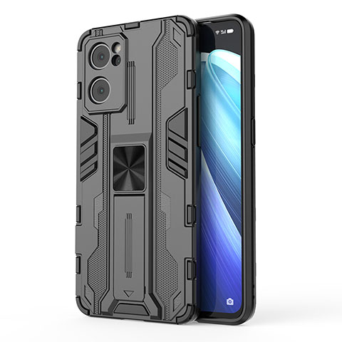 Coque Contour Silicone et Plastique Housse Etui Mat avec Aimant Magnetique Support pour Oppo Find X5 Lite 5G Noir