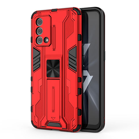 Coque Contour Silicone et Plastique Housse Etui Mat avec Aimant Magnetique Support pour Oppo K9 5G Rouge