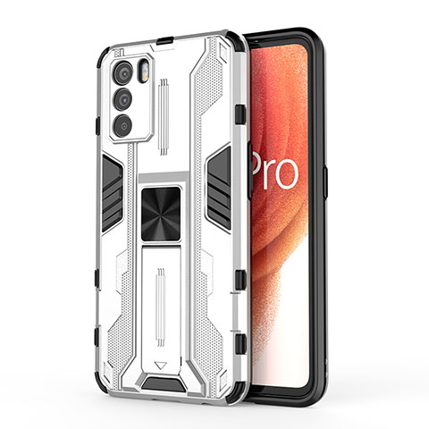 Coque Contour Silicone et Plastique Housse Etui Mat avec Aimant Magnetique Support pour Oppo K9 Pro 5G Blanc