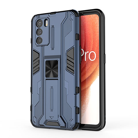 Coque Contour Silicone et Plastique Housse Etui Mat avec Aimant Magnetique Support pour Oppo K9 Pro 5G Bleu