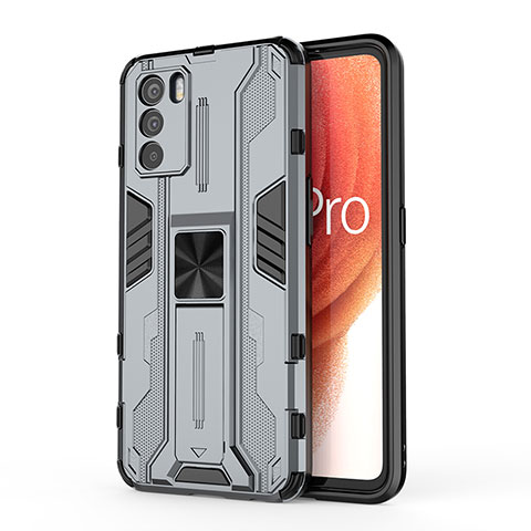 Coque Contour Silicone et Plastique Housse Etui Mat avec Aimant Magnetique Support pour Oppo K9 Pro 5G Gris