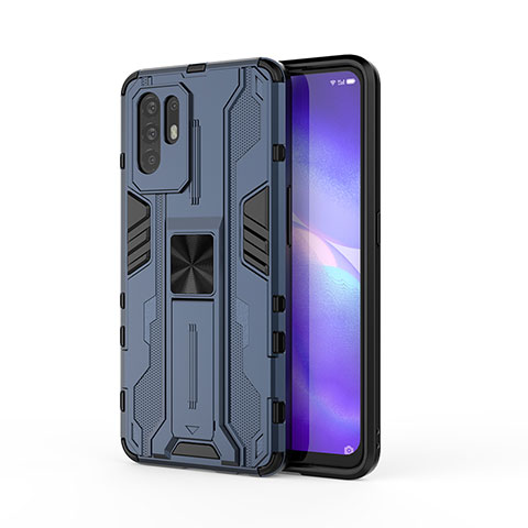 Coque Contour Silicone et Plastique Housse Etui Mat avec Aimant Magnetique Support pour Oppo Reno5 Z 5G Bleu