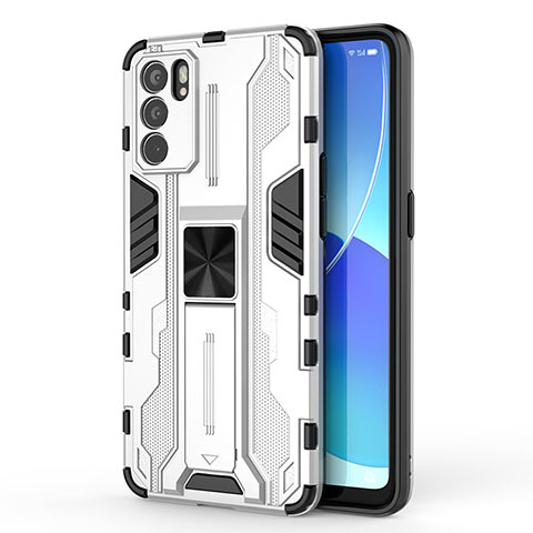 Coque Contour Silicone et Plastique Housse Etui Mat avec Aimant Magnetique Support pour Oppo Reno6 5G Blanc