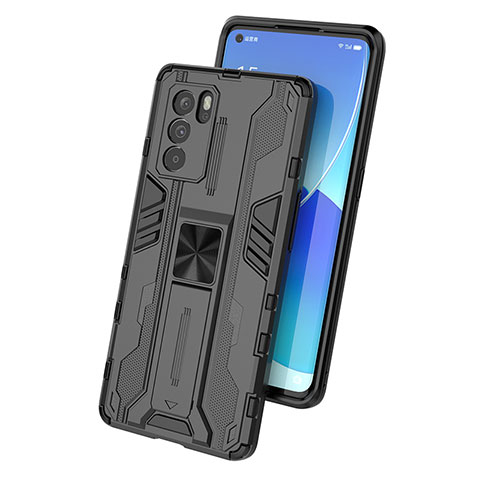 Coque Contour Silicone et Plastique Housse Etui Mat avec Aimant Magnetique Support pour Oppo Reno6 Pro 5G India Noir