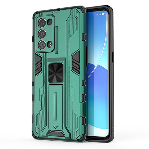 Coque Contour Silicone et Plastique Housse Etui Mat avec Aimant Magnetique Support pour Oppo Reno6 Pro 5G Vert