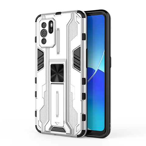 Coque Contour Silicone et Plastique Housse Etui Mat avec Aimant Magnetique Support pour Oppo Reno6 Z 5G Blanc