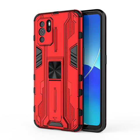 Coque Contour Silicone et Plastique Housse Etui Mat avec Aimant Magnetique Support pour Oppo Reno6 Z 5G Rouge