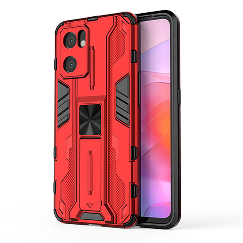 Coque Contour Silicone et Plastique Housse Etui Mat avec Aimant Magnetique Support pour Oppo Reno7 SE 5G Rouge