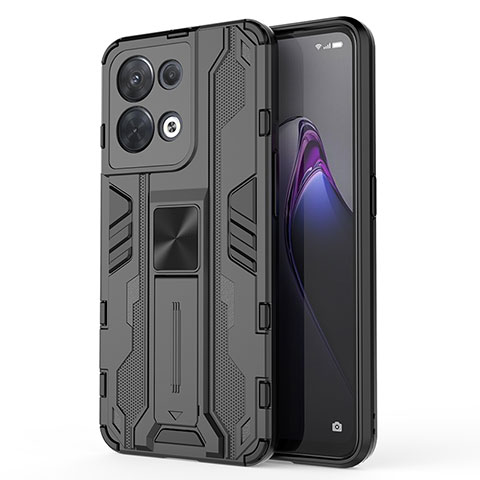 Coque Contour Silicone et Plastique Housse Etui Mat avec Aimant Magnetique Support pour Oppo Reno8 5G Noir