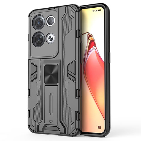 Coque Contour Silicone et Plastique Housse Etui Mat avec Aimant Magnetique Support pour Oppo Reno8 Pro 5G Noir