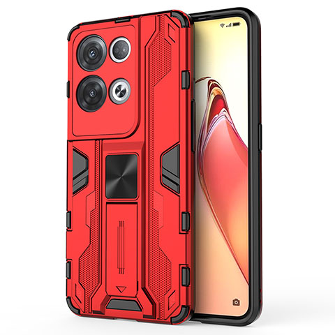 Coque Contour Silicone et Plastique Housse Etui Mat avec Aimant Magnetique Support pour Oppo Reno8 Pro 5G Rouge